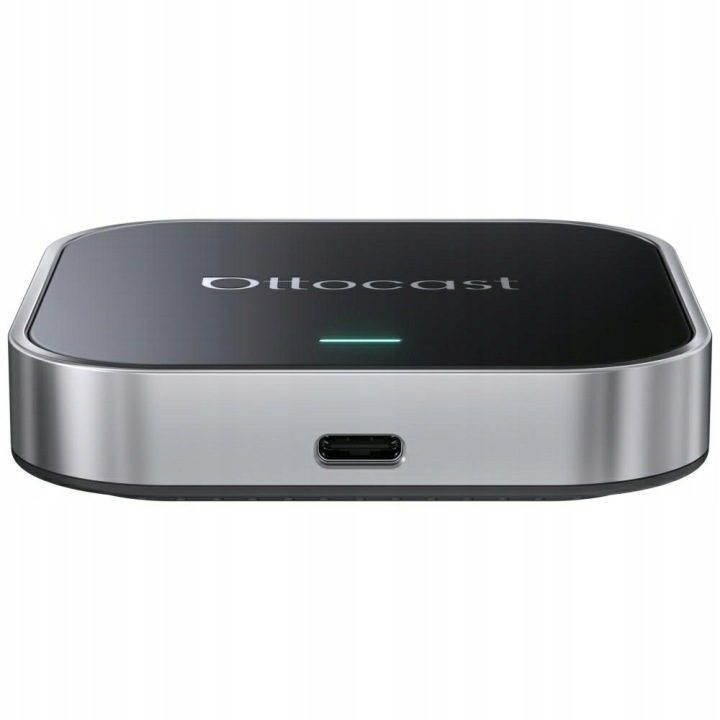 Czarny Ottocast z srebrną ramką i portem USB-C.