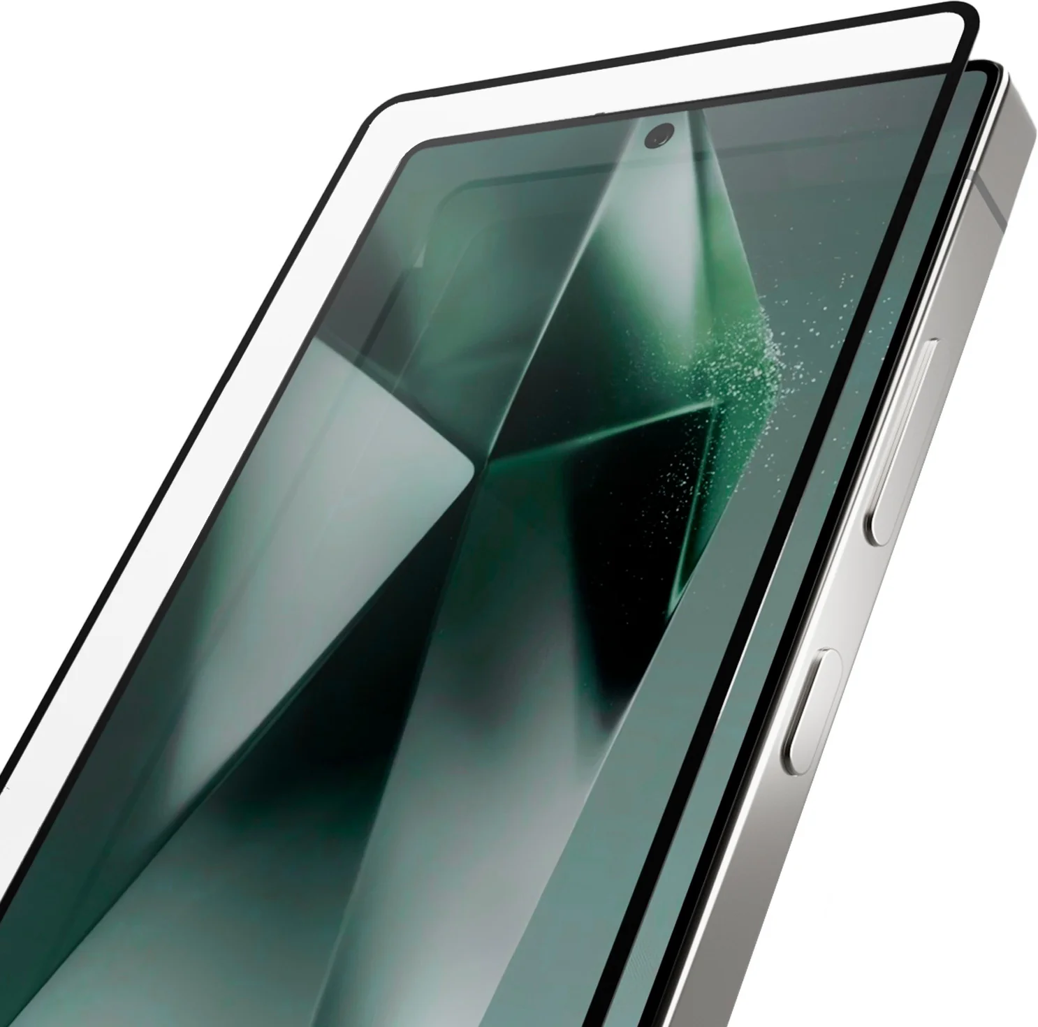 Ein Smartphone mit einem Displayschutz, Nahaufnahme.