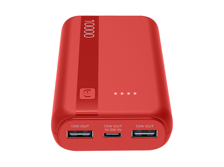 Powerbank - CellularLine Essential, 10000 mAh, 12W, 72 horas, USB C, A, Rojo
