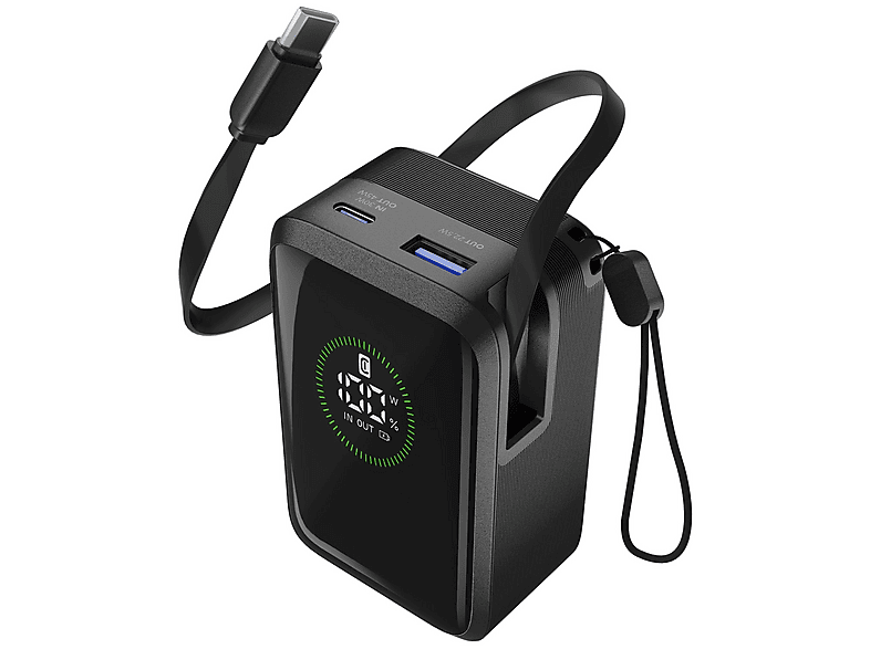 Cellular Line Powerbank Retractable Power, 45W, 10.000mAh, Schwarz