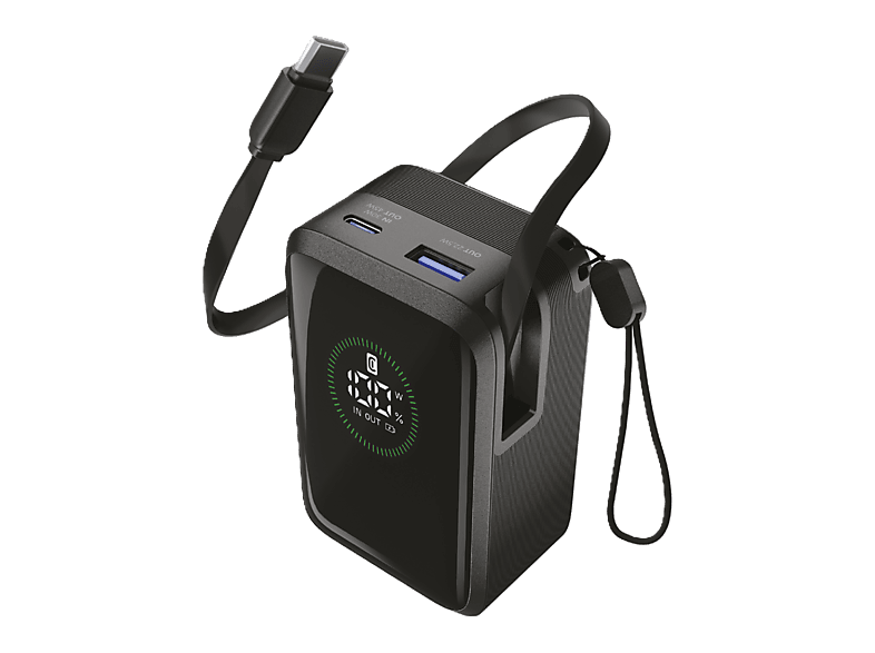 Powerbank - CellularLine Roller, 10000 mAh, Carga rápida, 45 W, 72 horas, USB-C, USAB-A, Negro