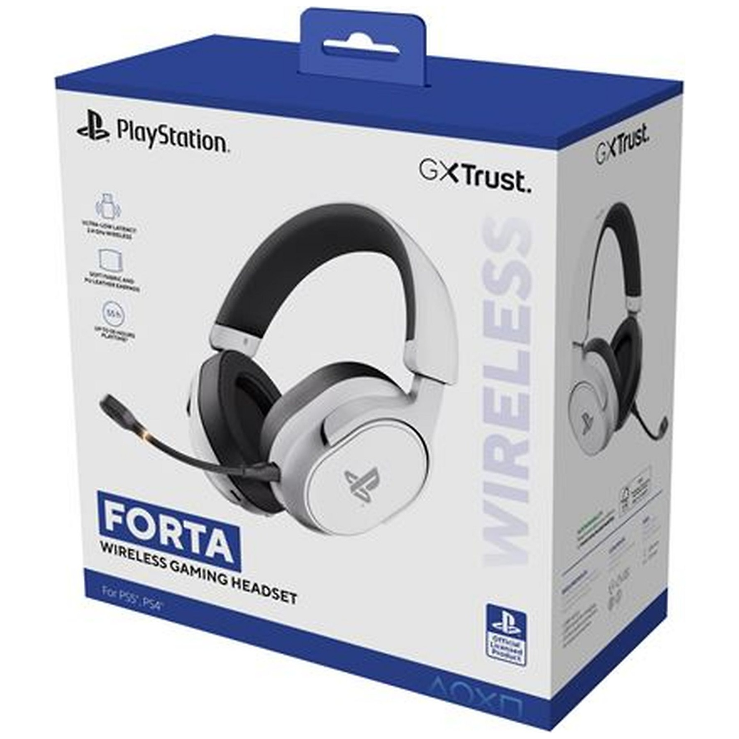 PlayStation Forta wireless gaming headset box. White headset with black accents.