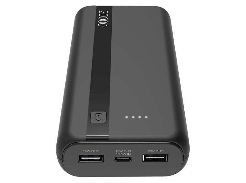 Powerbank - CellularLine Essential, 20000 mAh, 12 W, Hasta 144h de carga, USB C, A, Negro