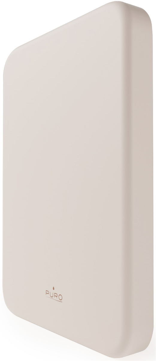 Ein cremefarbener, rechteckiger Diffusor mit abgerundeten Ecken und dem Puro-Logo.