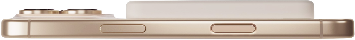 Goldenes Smartphone mit Kameras und Knöpfen, Nahaufnahme.