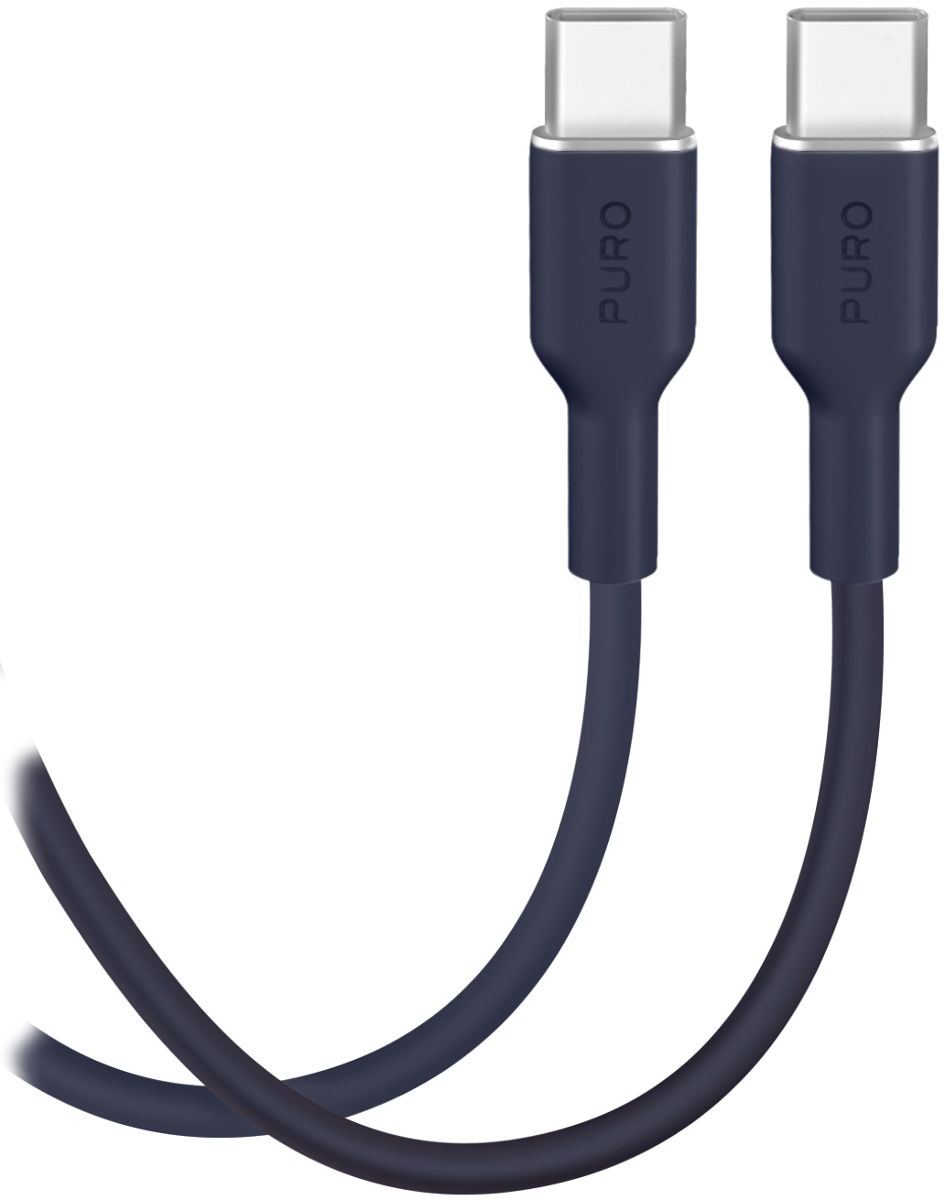 Zwei dunkelblaue USB-C-Kabel mit Puro-Logo auf weißem Hintergrund.