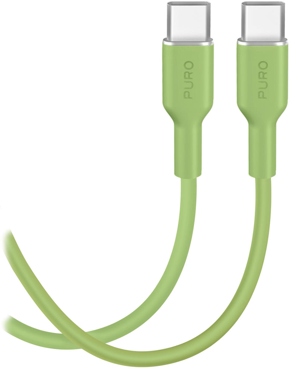 Zwei grüne USB-C-Kabel mit silbernen Anschlüssen, auf weißem Hintergrund.