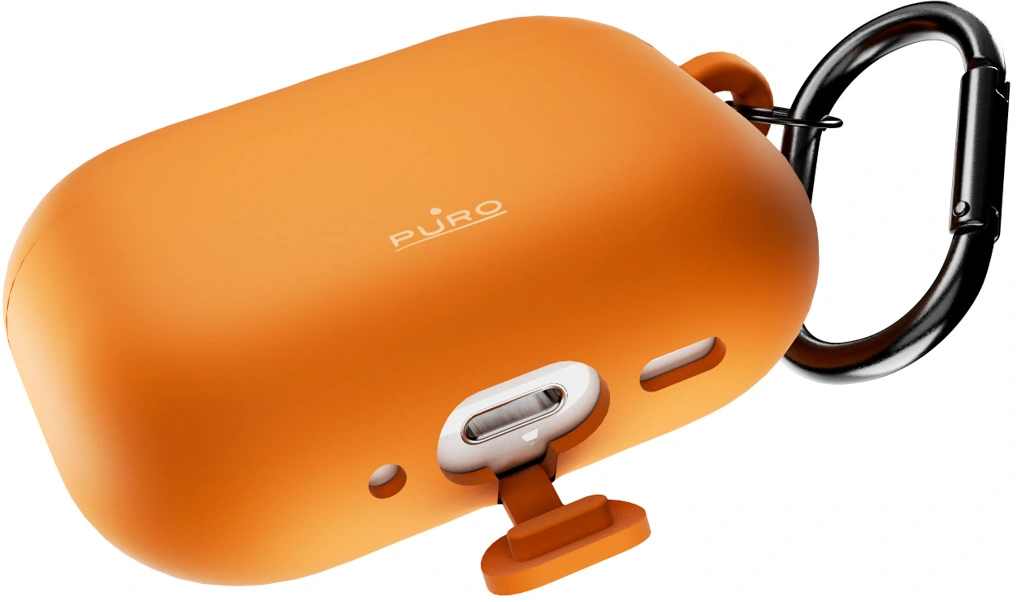 Orange Puro Hülle mit Ladeanschluss und Karabiner.