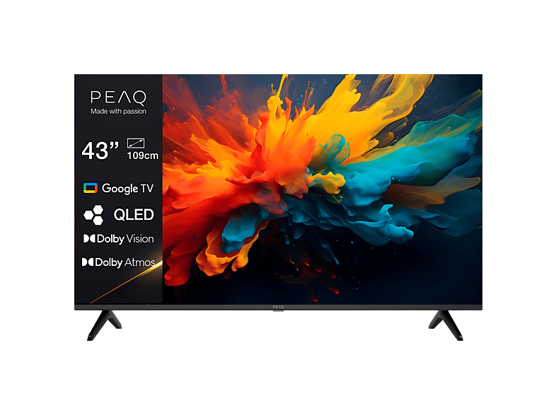 TV QLED 43″ – PEAQ PTV 43GQU-5026T, UHD 4K, Google TV, Smart DVB-T2 (H.265), Negro