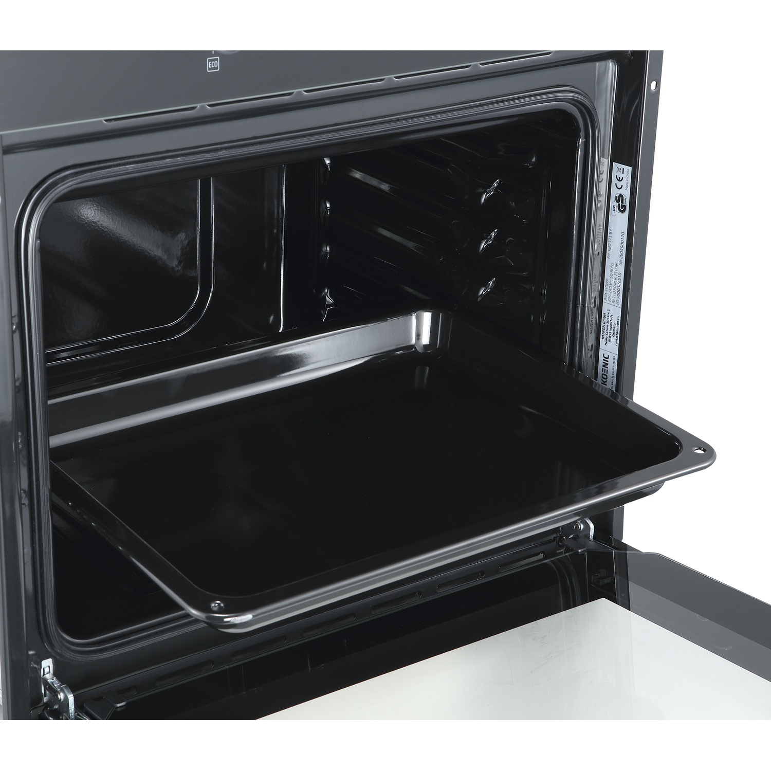 Forno da incasso con cassetto portateglie nero estratto.