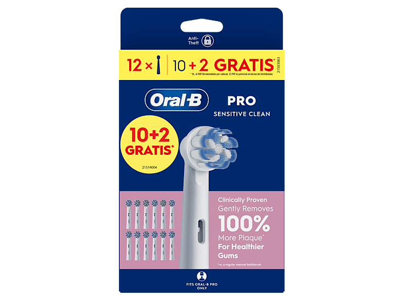 Recambio para cepillo dental - Oral-B Pro Sensitive Clean, Cabezales de recambio, Dientes y encías sensibles, Pack 12 unidades, Blanco