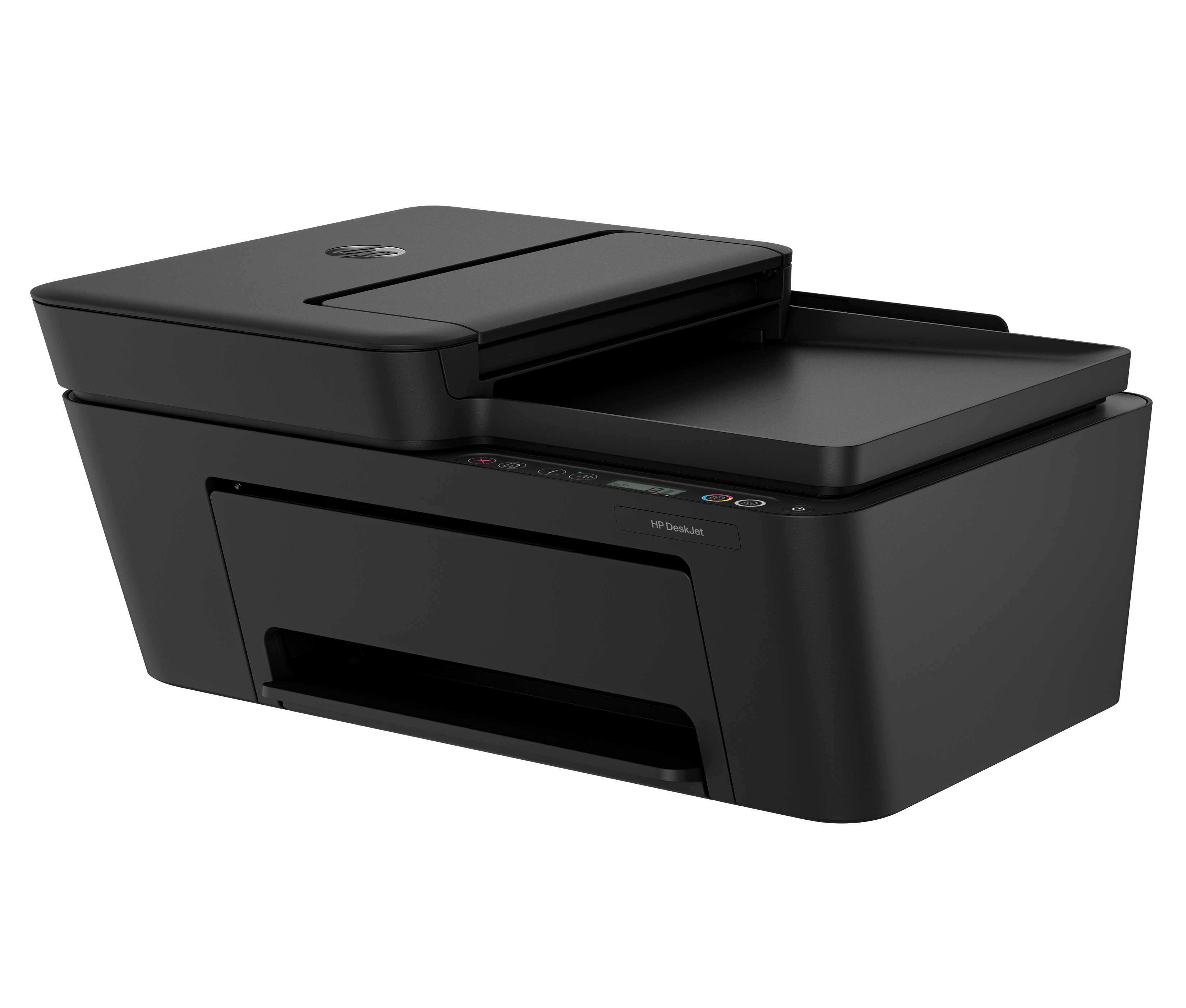 Czarna drukarka HP Deskjet ze skanerem i kopiarką.