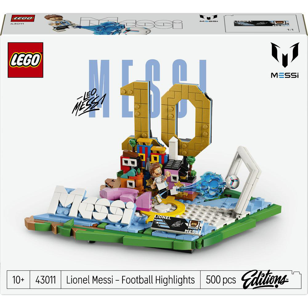 LEGO Lionel Messi Fußball-Highlights-Set mit Minifigur, Trophäen und der Zahl 10.