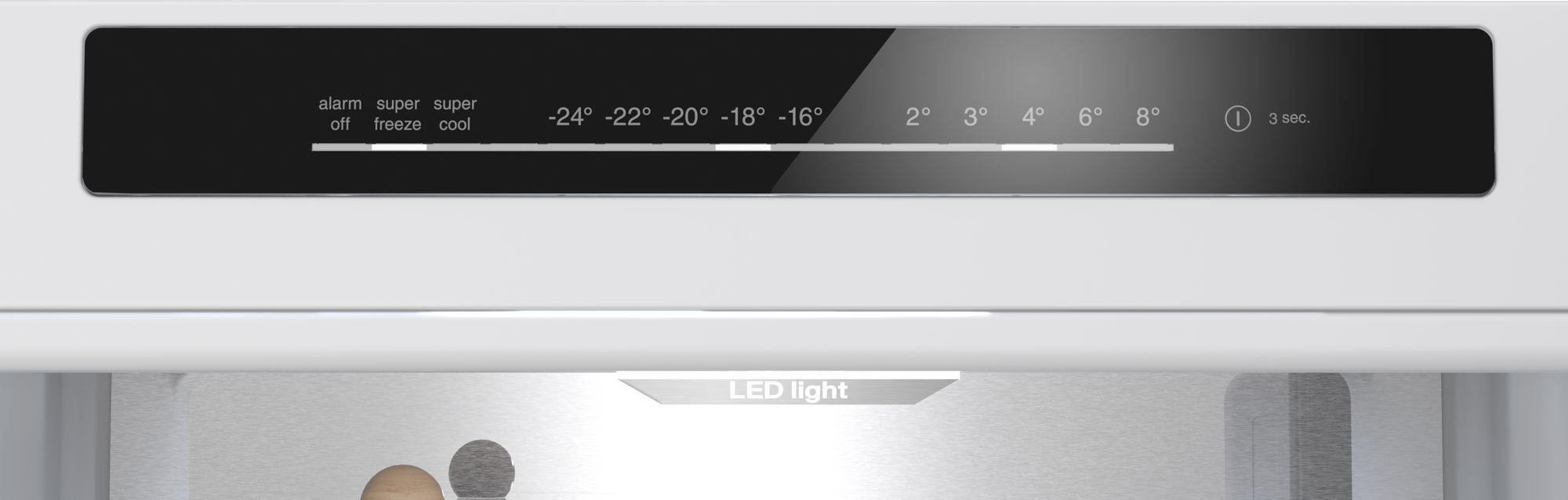 Kühlerdisplay mit Temperaturanzeige und LED-Licht.