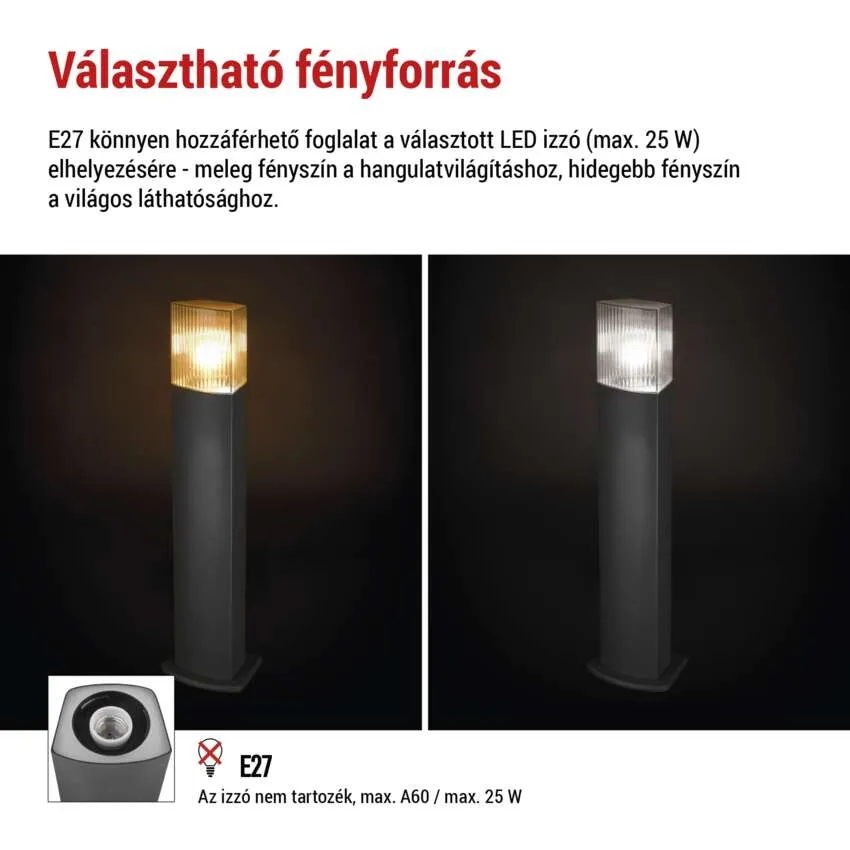 Két állólámpa E27 foglalattal. Az egyik meleg, a másik hideg fehér fényt ad.