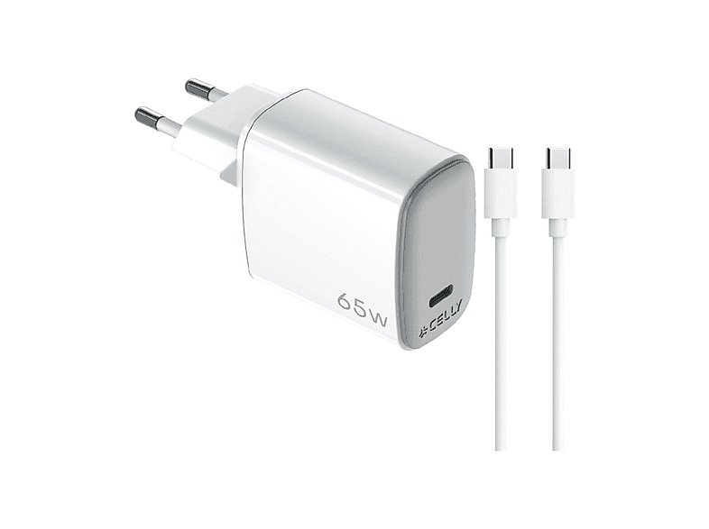 CARICABATTERIE CELLY Caricabatterie GAN a muro 65W con cavo Bianco