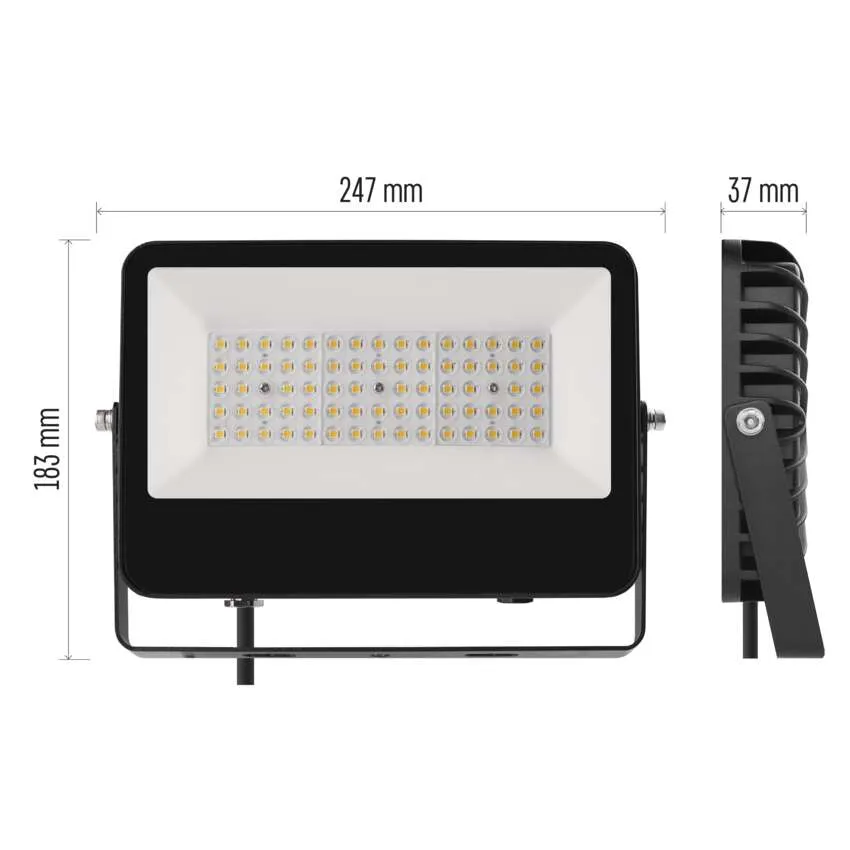 Fekete LED-es reflektor, méretei 247x183x37mm.