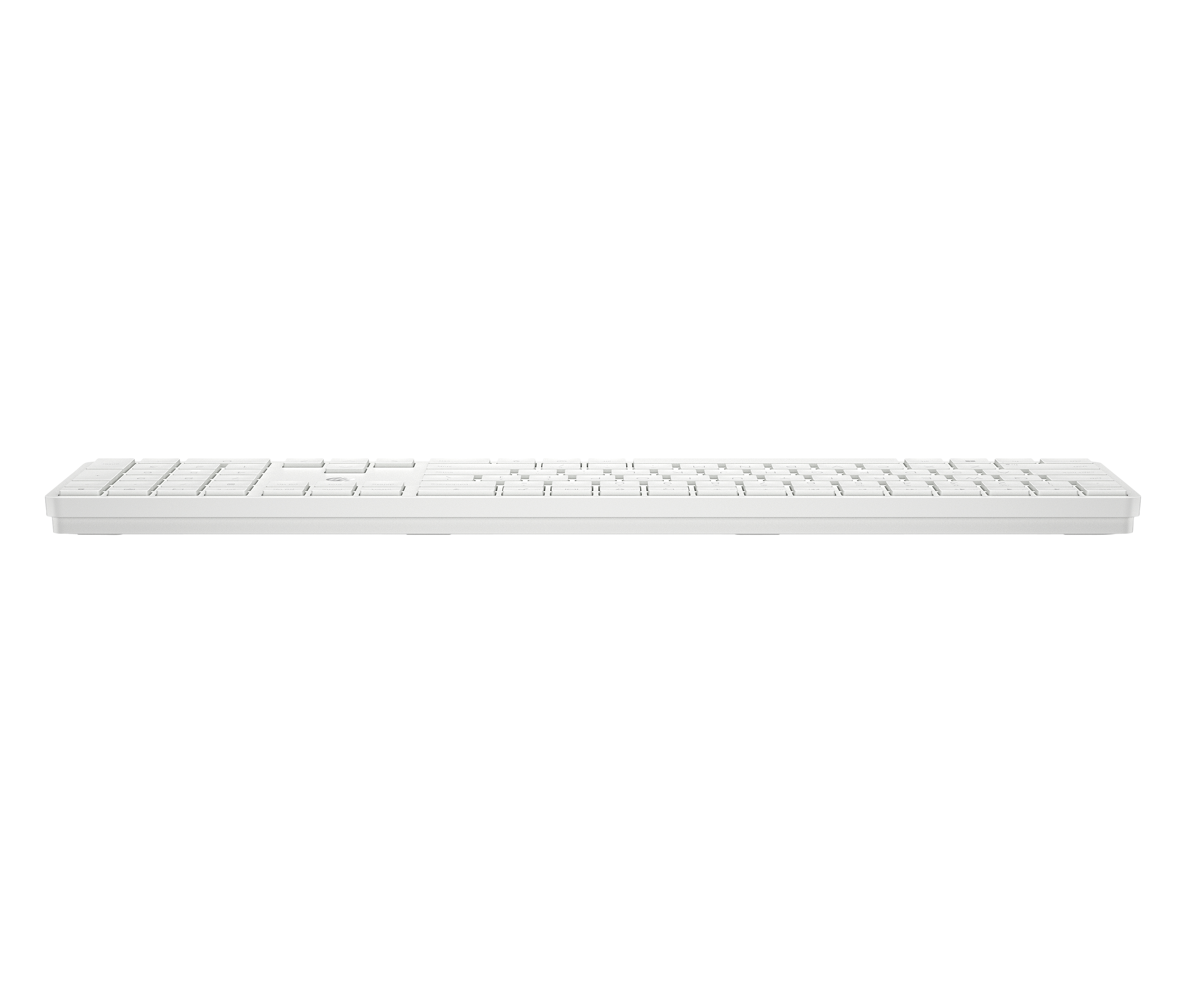 Eine weiße Tastatur mit schwarzen Tasten auf schwarzem Hintergrund.