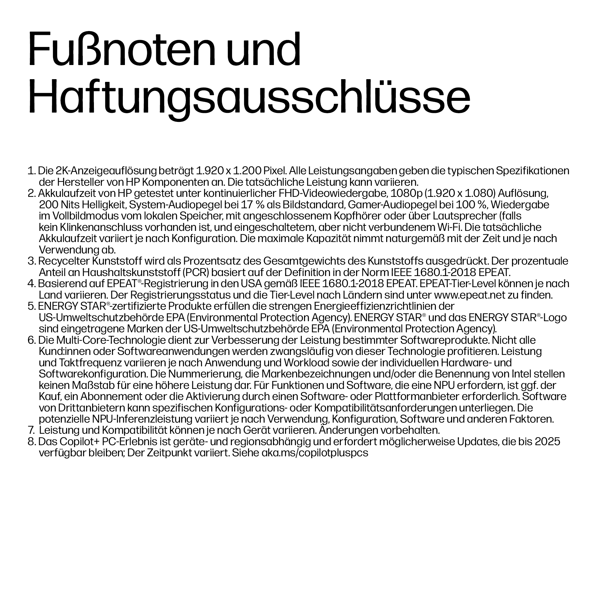 Fußnoten und Haftungsausschlüsse mit nummerierten Punkten.