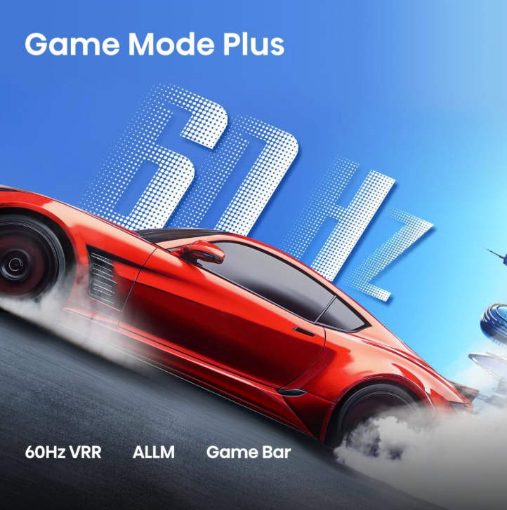 Ein roter Sportwagen fährt schnell, mit 60Hz VRR, ALLM und Game Bar.