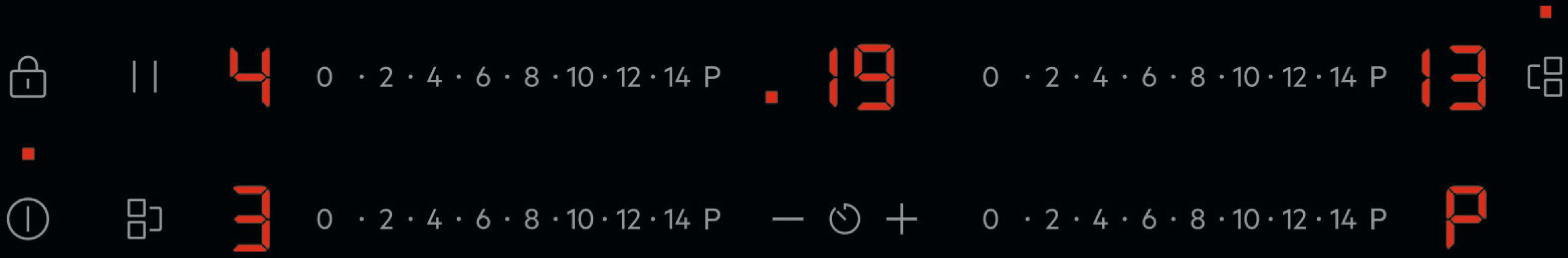 Ein digitales Display zeigt Zahlen, Symbole und Skalen an.