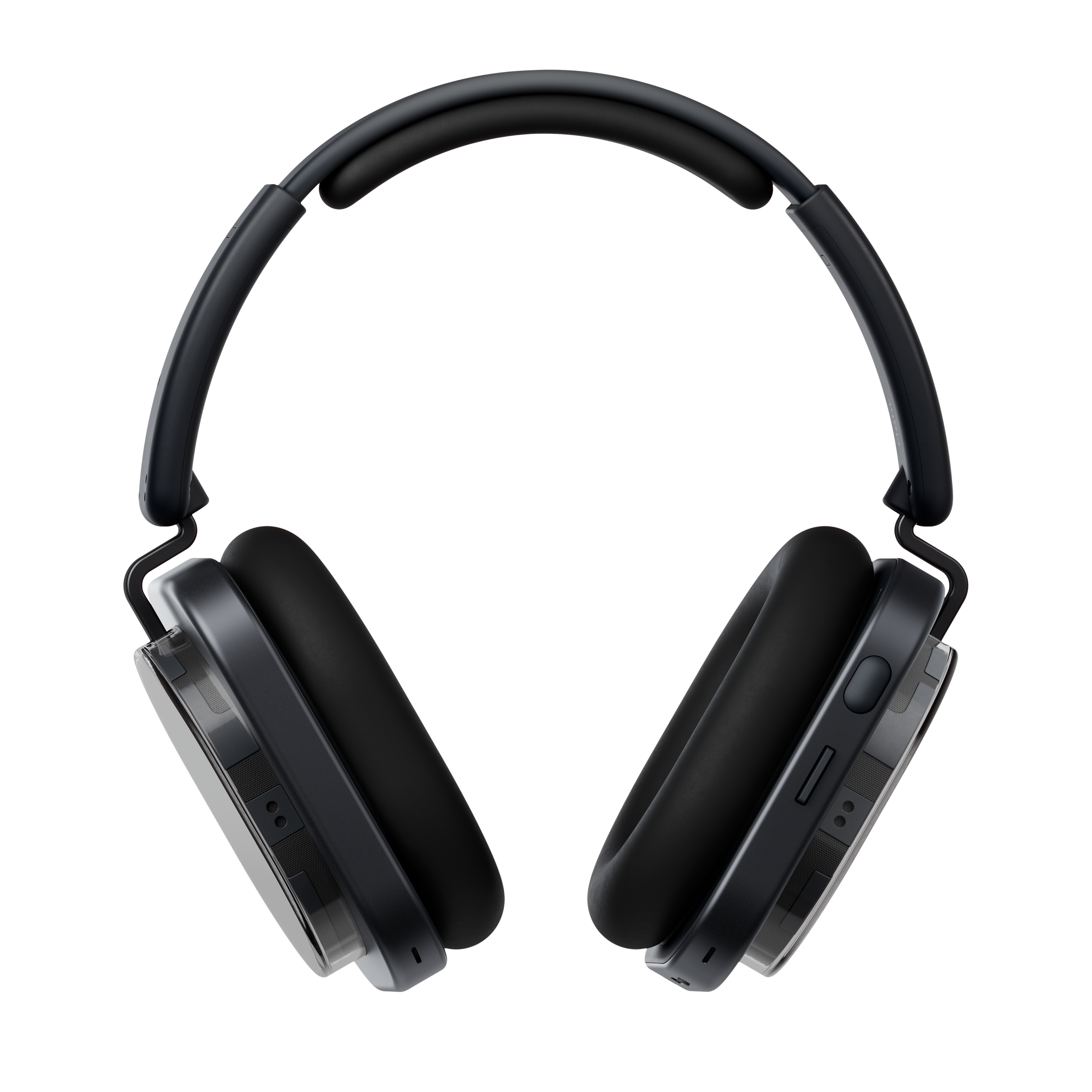 Schwarze Over-Ear-Kopfhörer mit schlankem, modernem Design auf weißem Grund.