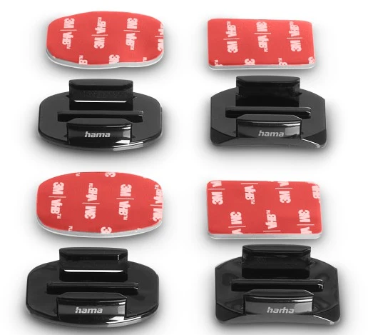 Quatre supports Hama noirs avec bandes adhésives rouges 3M.
