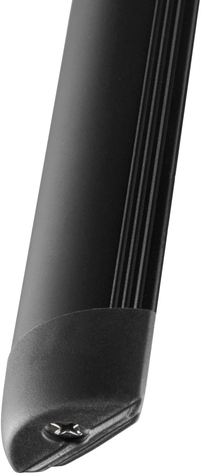 Un oggetto nero e arrotondato con vite e scanalature.