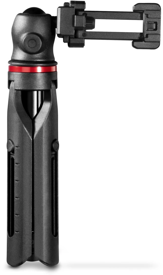 Un support de téléphone noir avec un anneau rouge sur fond blanc.