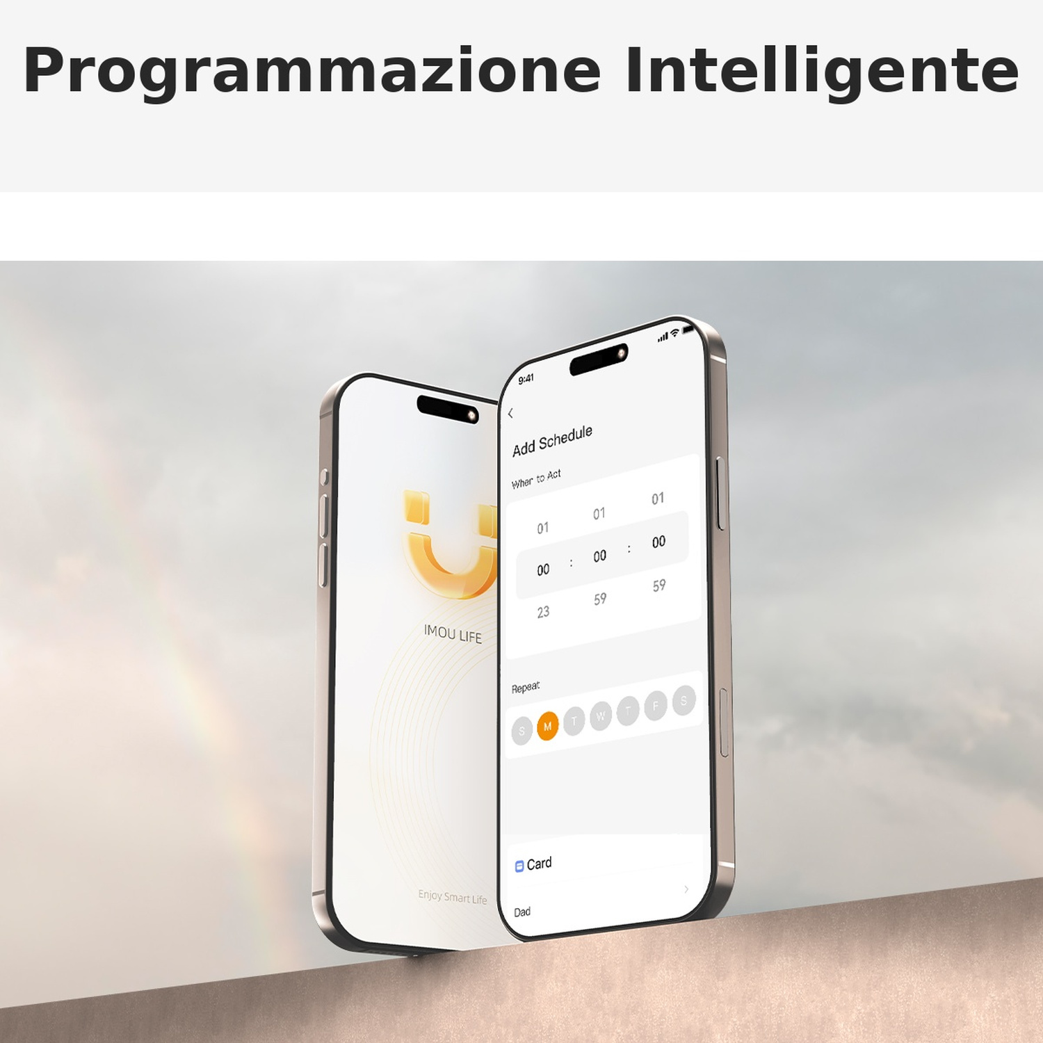 Due smartphone mostrano un'app di pianificazione e "Enjoy Smart Life".