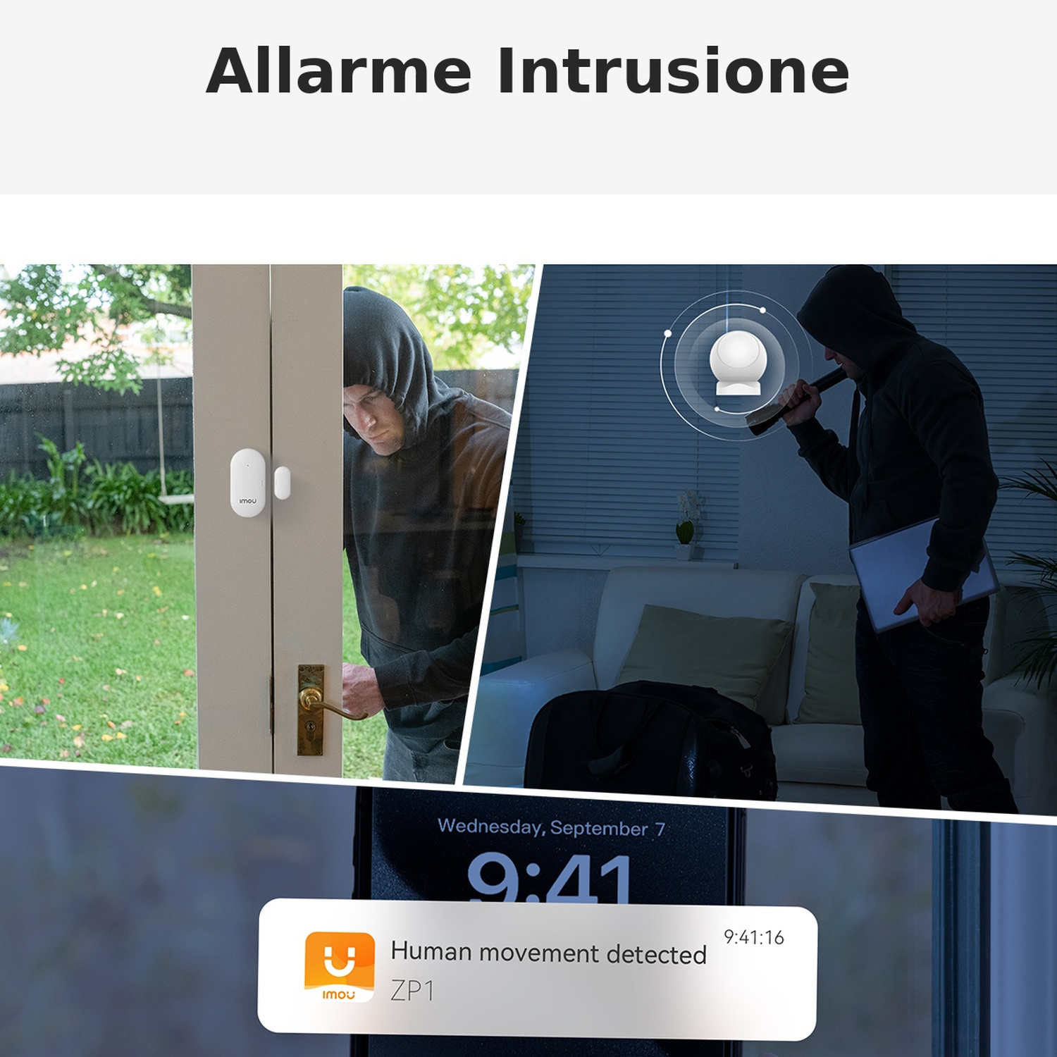 Intruso rilevato da allarme e notifica telefono. Concetto sicurezza.