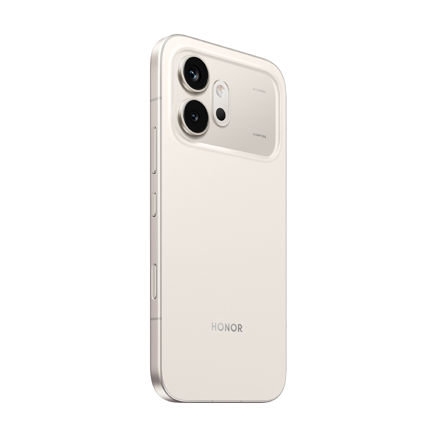 Retro di uno smartphone Honor beige chiaro con doppia fotocamera e logo "HONOR".