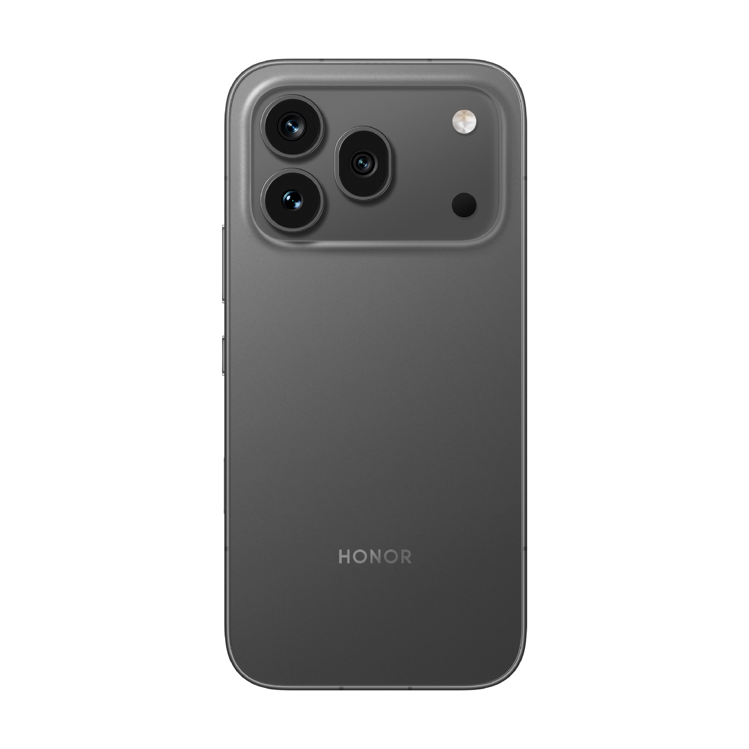 Retro di uno smartphone grigio con tre fotocamere e il logo Honor.
