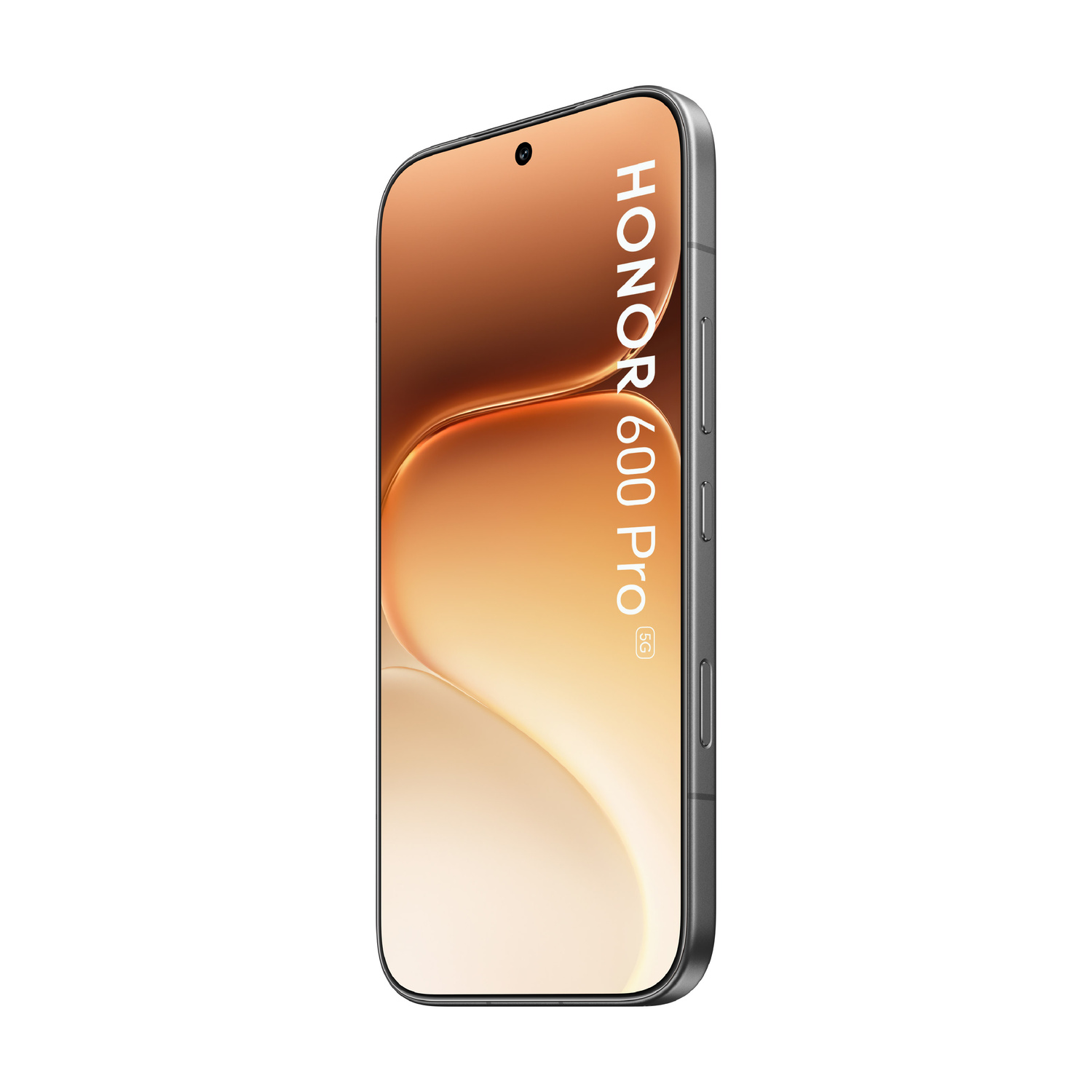 Smartphone grigio Honor 600 Pro 5G con sfondo dorato.