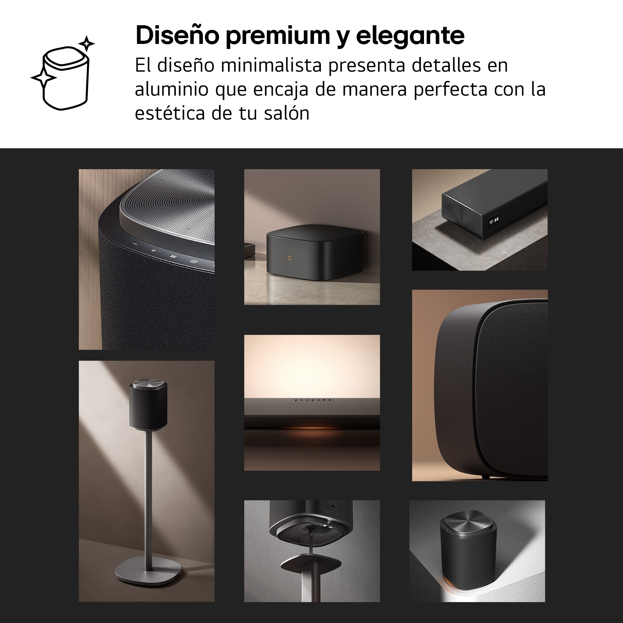 Diseño premium y elegante. El diseño minimalista presenta detalles en aluminio que encaja de manera perfecta con la estética de tu salón.