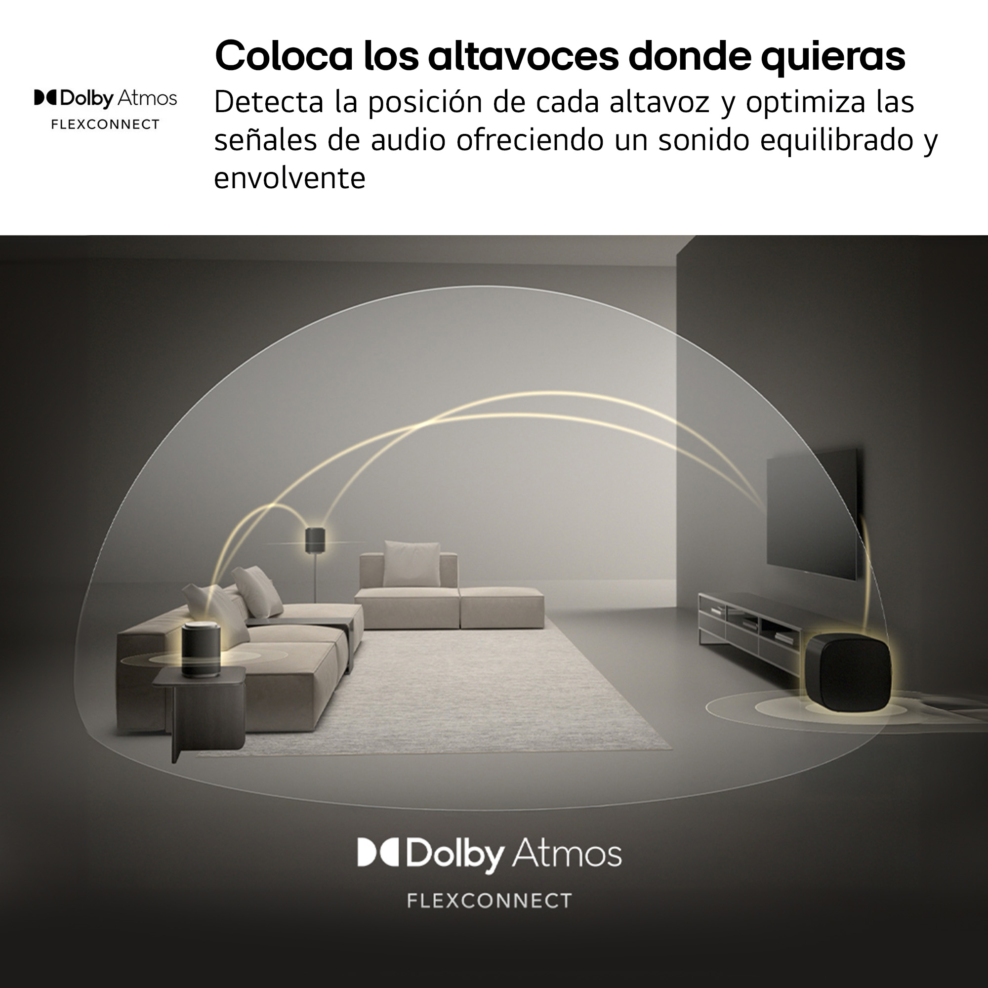 Coloca los altavoces donde quieras. Detecta la posición de cada altavoz y optimiza las señales de audio ofreciendo un sonido equilibrado y envolvente.