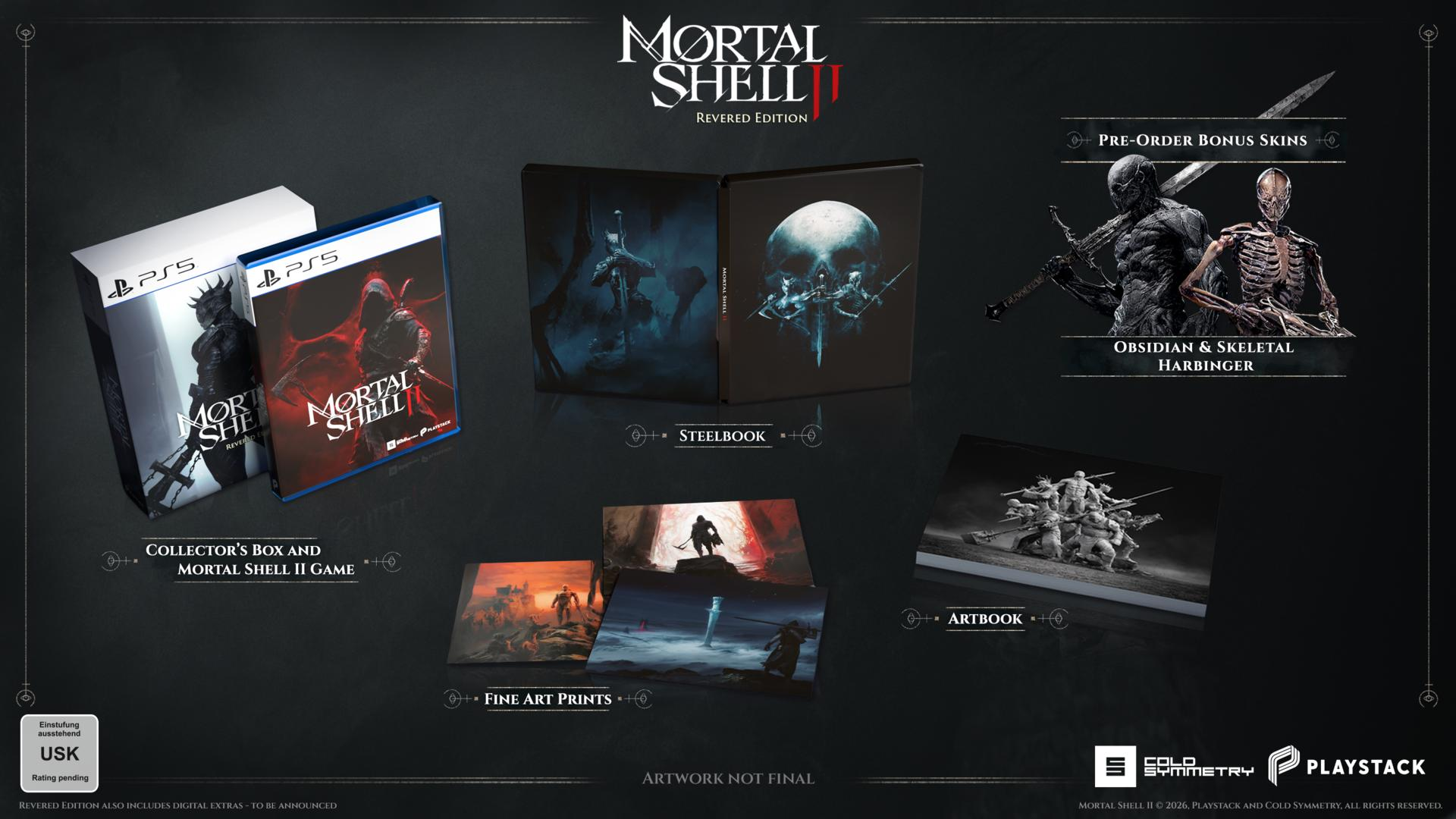 Mortal Shell II Revered Edition Inhalte: Collector's Box, Steelbook, Artbook, Fine Art Prints, Bonus Skins.