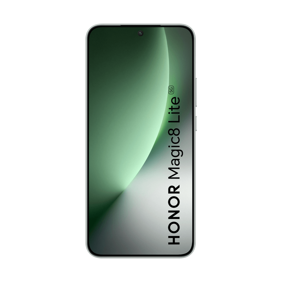 Un smartphone Honor Magic8 Lite 5G con fondo gris y verde.