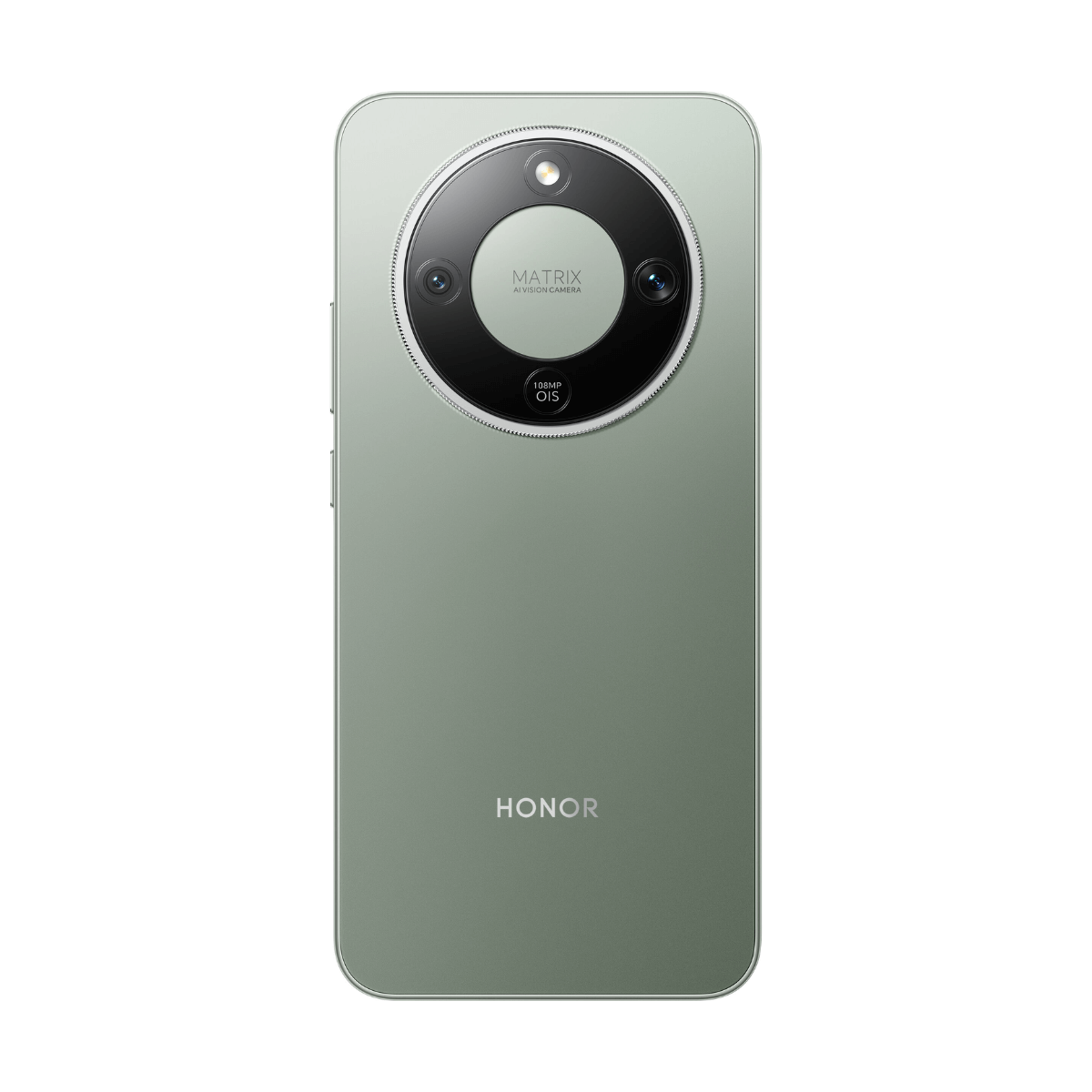 Parte trasera de un smartphone Honor verde con módulo de cámara circular.