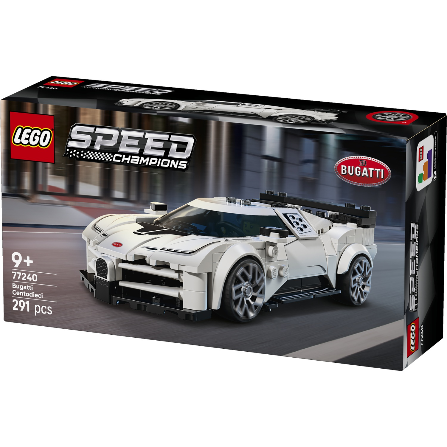 LEGO Speed Champions Bugatti Centodieci set doos, witte auto, 291 stukjes, vanaf 9 jaar