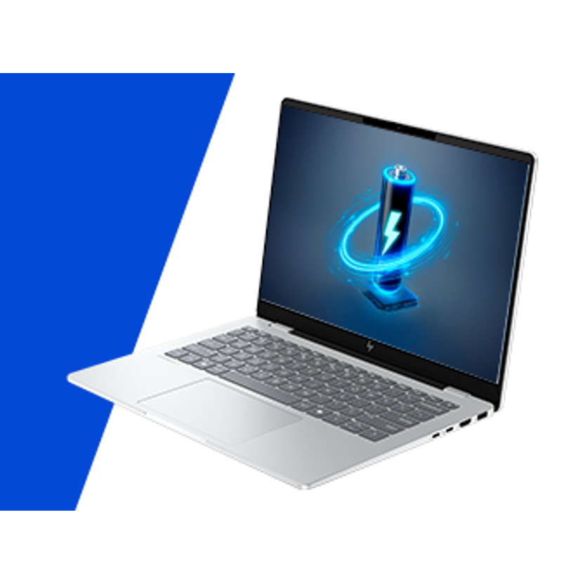Ein silberner Laptop mit einem Akkusymbol auf dem Bildschirm.