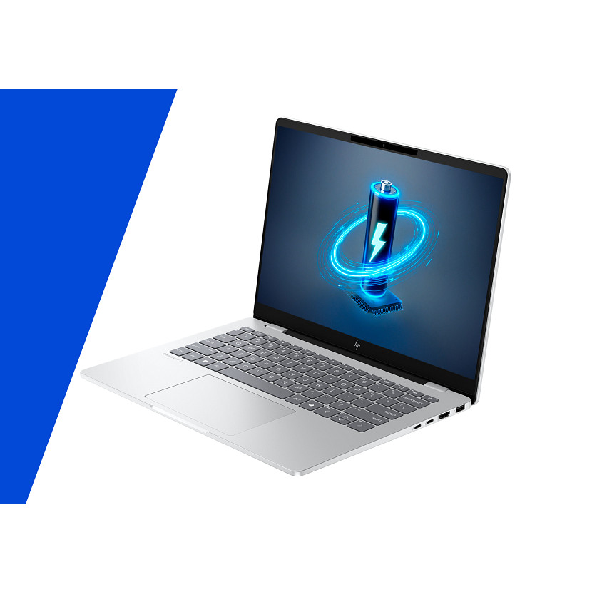 Ein silberner Laptop mit einem Akkusymbol auf dem Bildschirm.