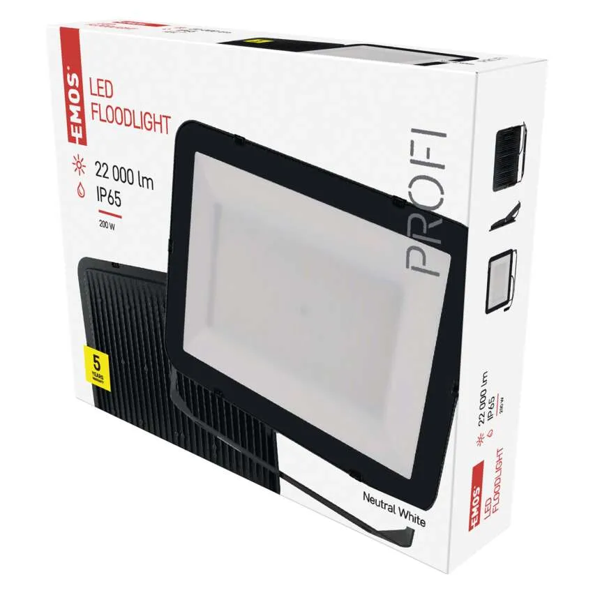 EMOS LED-es reflektor, 22.000 lm, IP65, 200 W, Neutrál fehér a csomagoláson.