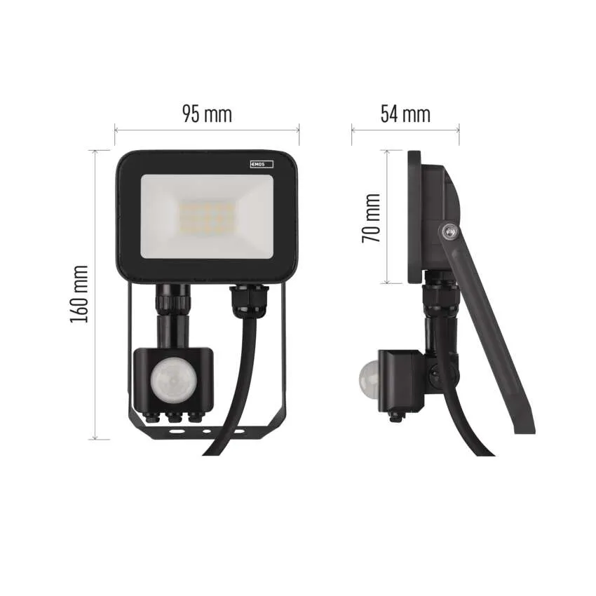 LED-es reflektor mozgásérzékelővel. Méretek 160x95x54mm. Fekete.