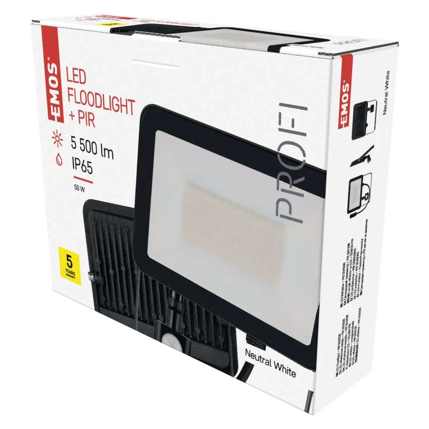 EMOS LED reflektor PIR-érzékelővel, 5500 lm, IP65, 50W doboz.