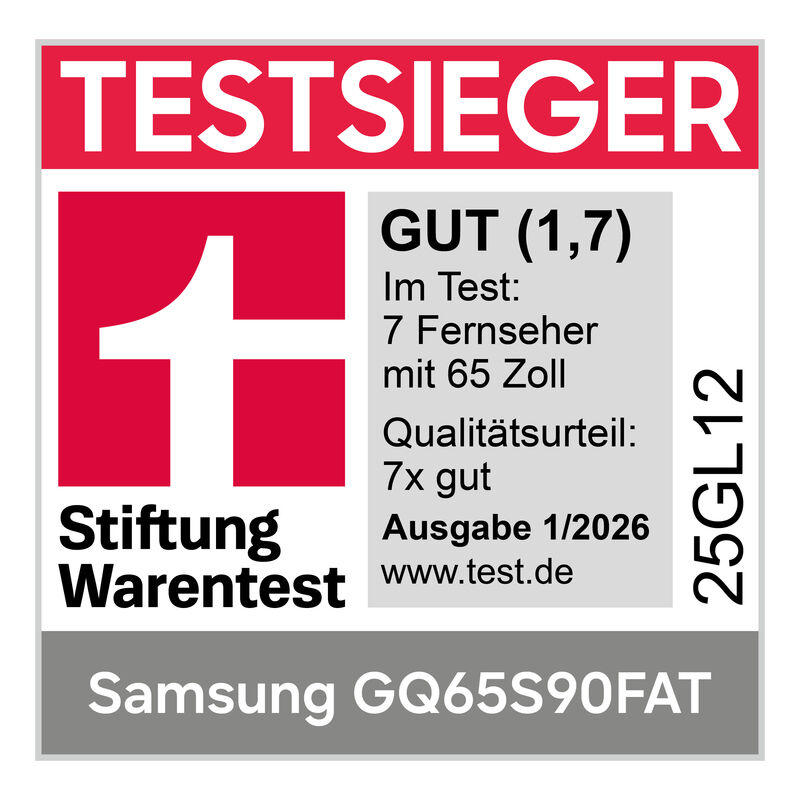 Testsieger: Samsung GQ65S90FAT, gut (1,7), 7 Fernseher mit 65 Zoll.