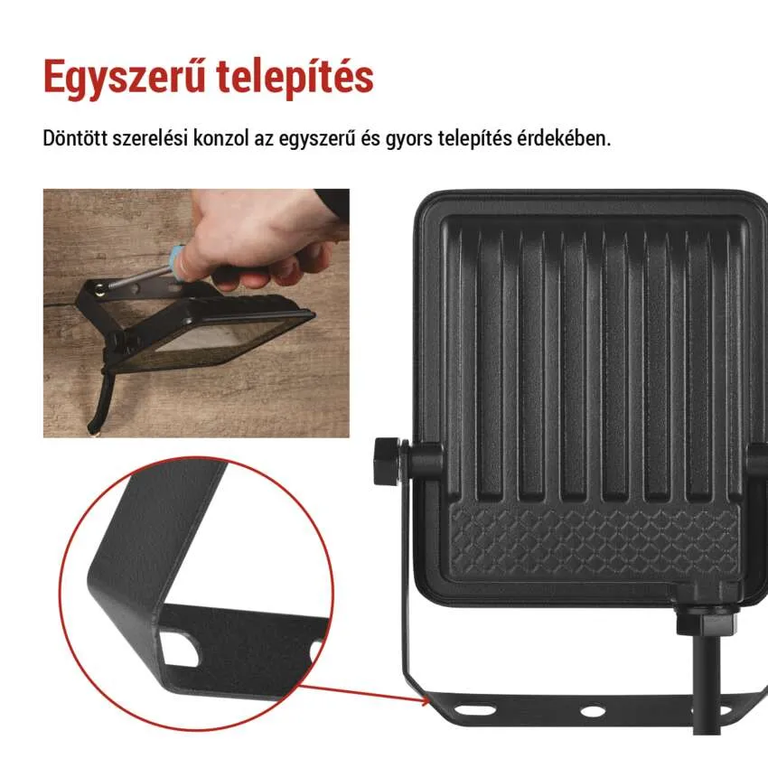 Fekete reflektor tartókonzollal, részletfotó egy részéről.