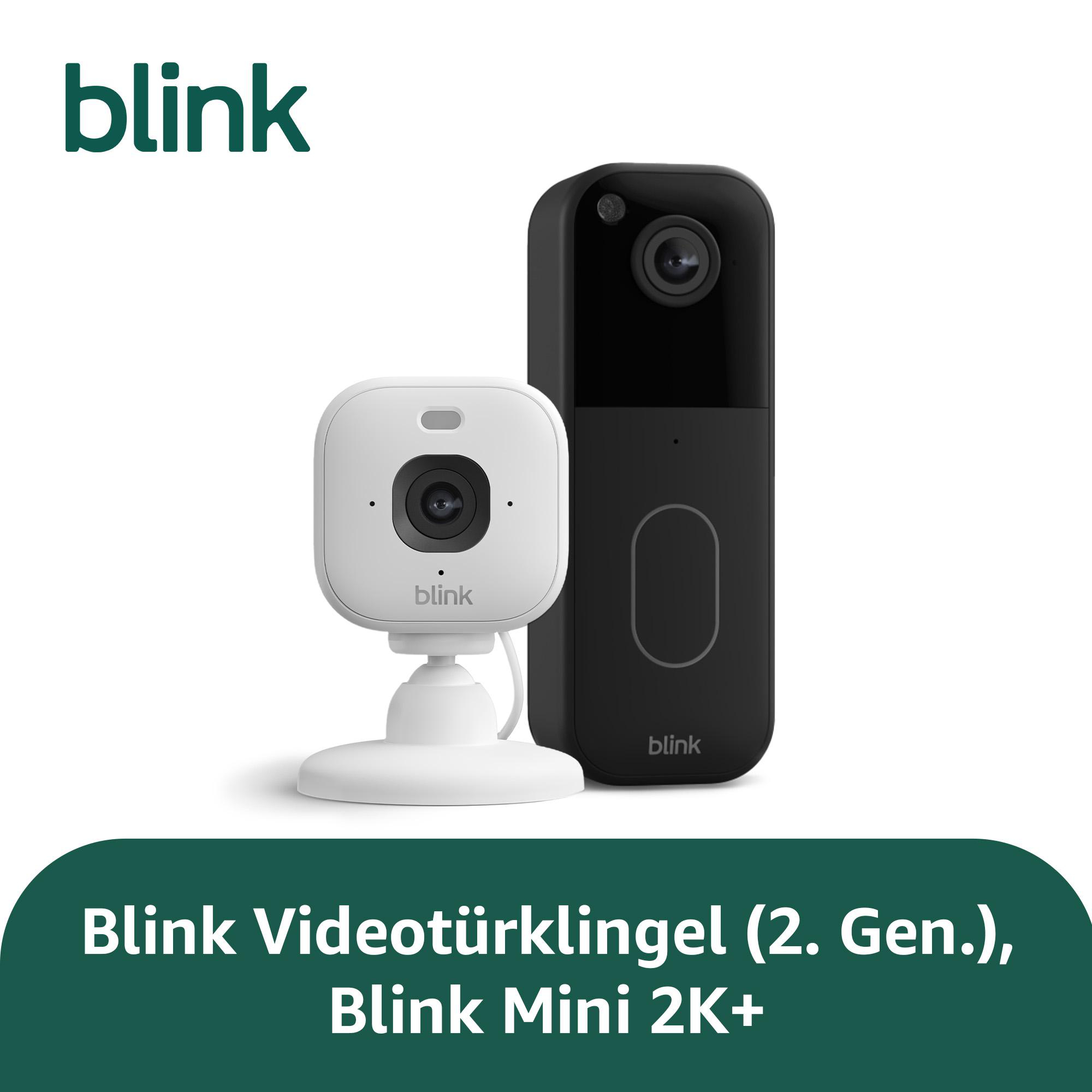 Blink Videotürklingel (2. Gen.) und Blink Mini 2K+ Kamera.