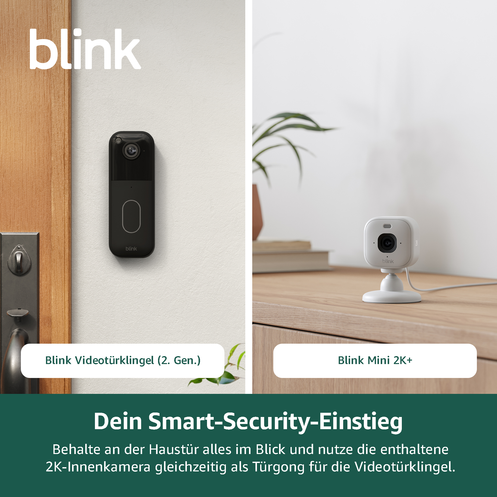 Blink Türgong und Kamera auf einem Holztisch.