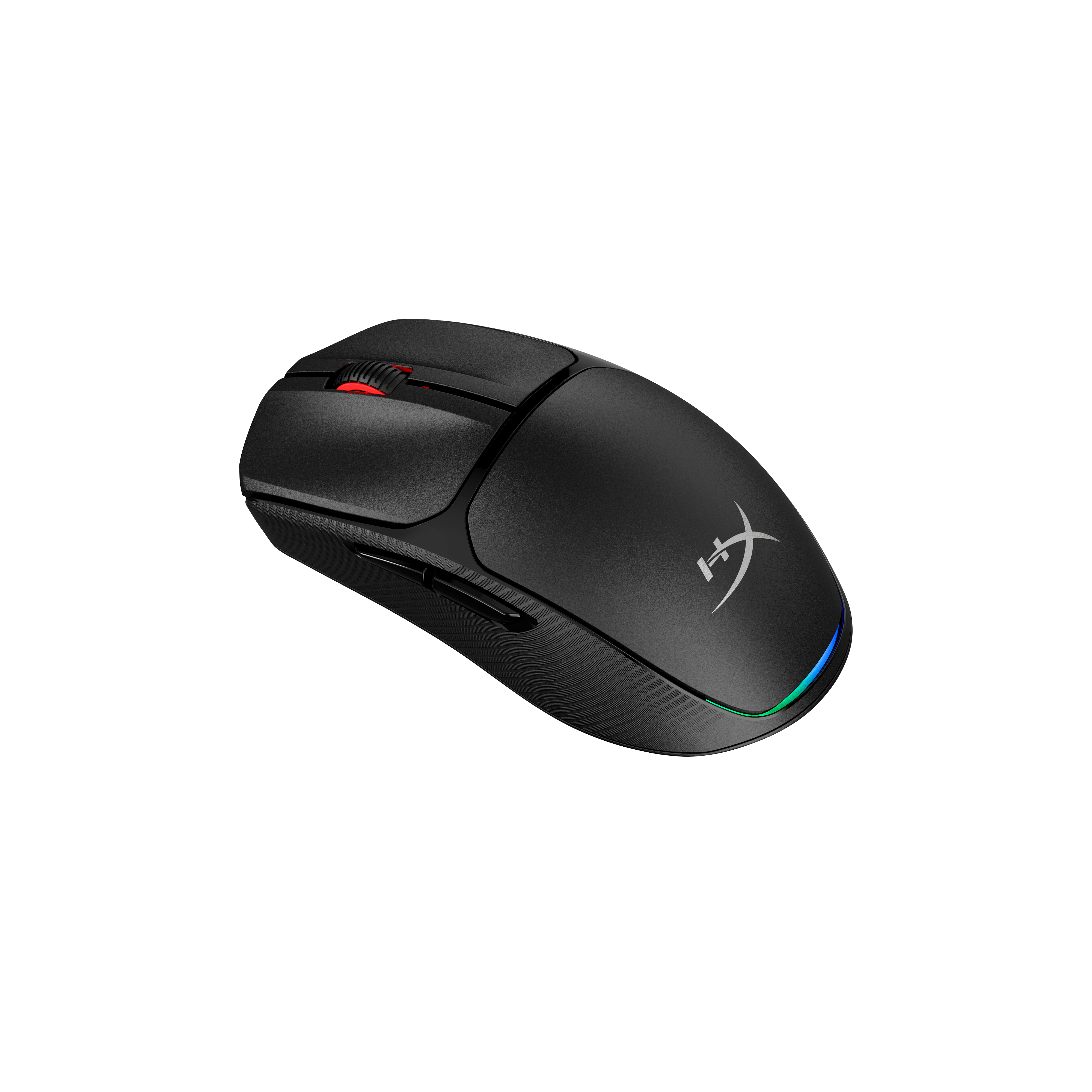 Czarna mysz gamingowa z czerwonym kółkiem i podświetleniem RGB.